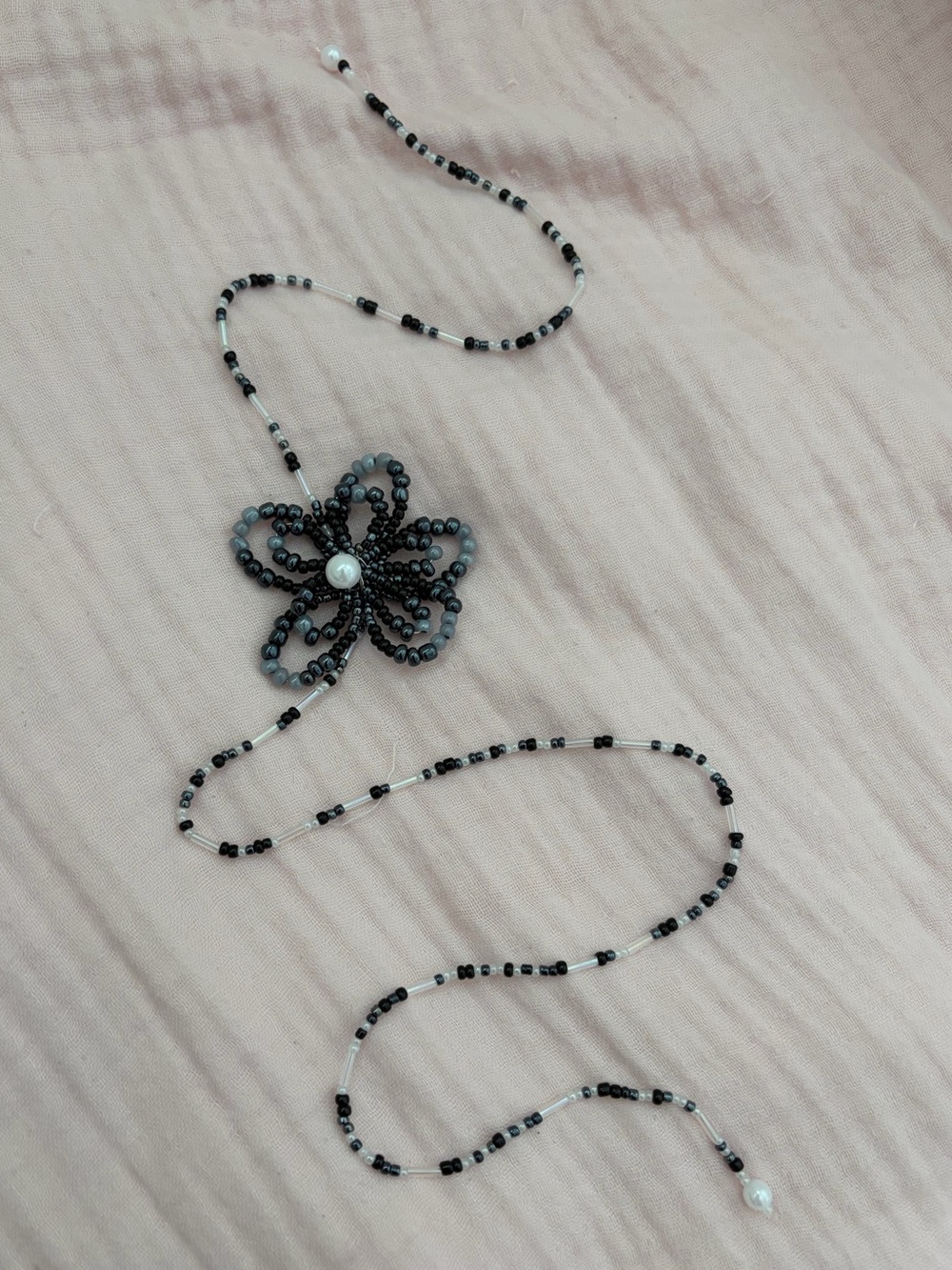 black flower beaded necklace 🖤